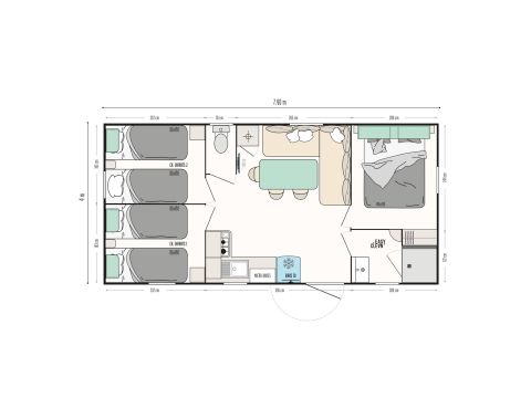 Stacaravan 6 personen - Premium | 3 slaapkamers | 6 pers. | Terras Lounge | Airconditioning | TV