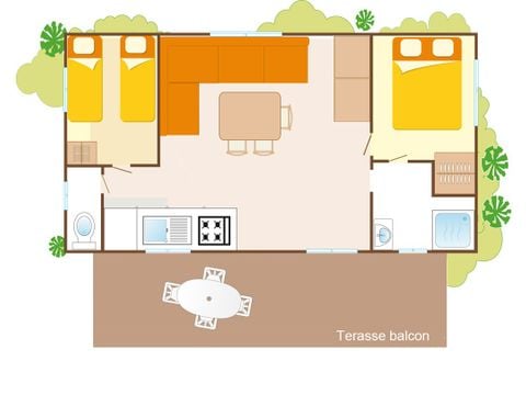 MOBILHOME 6 personas - Confort | 2 Dormitorios | 4/6 Pers. | Terraza, elevada, no cubierta | Aire acondicionado