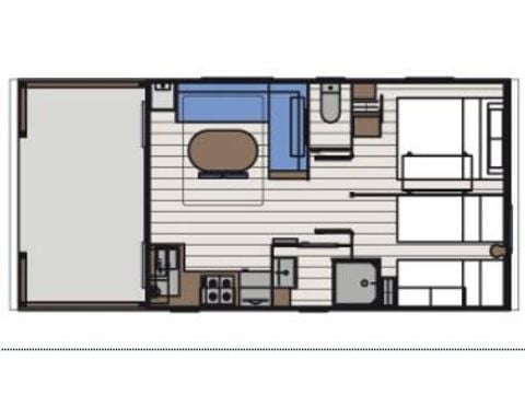 BUNGALOW 4 personnes - ECO Mobil home 2ch. LUDISIA (de + 10 ans) 24 m² + Terrasse semi-couverte 4 pers
