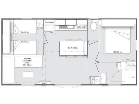 BUNGALOW 6 personnes - CONFORT Mobil home 2ch. CALYPSO (2016) 28m² + terrasse semi-couverte 4/6 pers