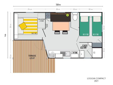 MOBILHOME 4 personas - Casa móvil Loggia de 2 dormitorios con terraza cubierta