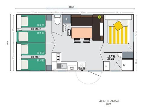 Stacaravan 6 personen - Titania met 3 slaapkamers en overdekt terras