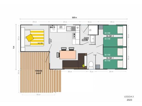 Mobile home 6 persons - "Loggia" 3 bedrooms with covered terrace