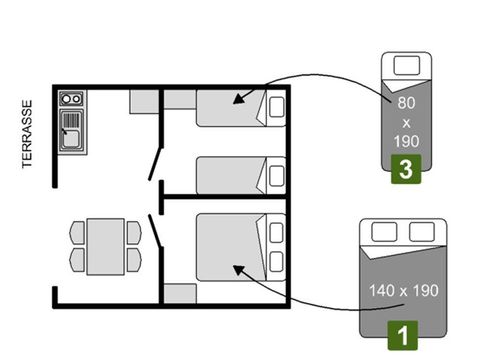 Canvas and wooden tent 5 persons - Sahari Lodge 2bedroom - without bathroom - 19m² 2/5 pers