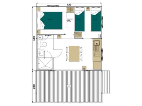 TIENDA DE LONA Y MADERA 4 personas - Jungle Lodge 2 habitaciones - con baño - 26m² 2/4 pers.