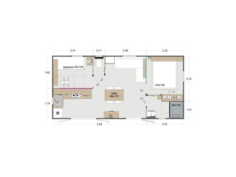 MOBILHOME 4 personas - Prémium SPA CLIM LV 2 habitaciones 30m², 2 baños