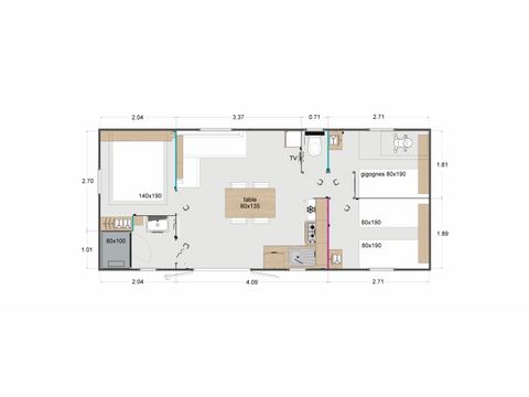 MOBILHOME 6 personas - Prémium SPA CLIM LV 3 dormitorios 33m², 2 baños
