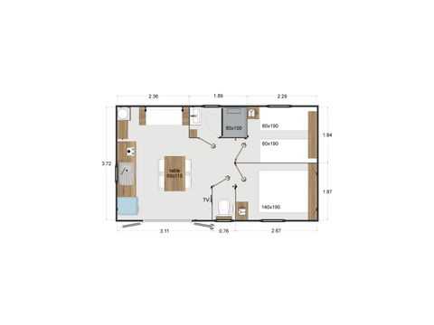 MOBILHOME 4 personas - Cabane Prémium CLIM 2 chambres 24,5m² (24,5m²)
