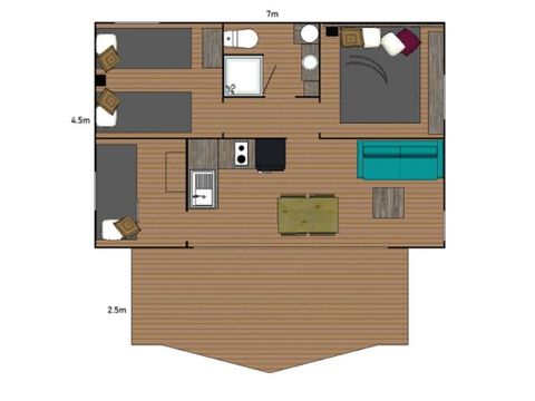 Chalet 4 personen - Cabane Cotton Confort 32m² - 3 Schlafzimmer + überdachte Terrasse + Fußgängerzone 6 Pers.