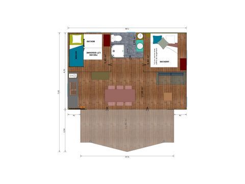 TIENDA DE LONA Y MADERA 4 personas - Cabane Cotton Confort 32m² - 2 habitaciones + terraza cubierta