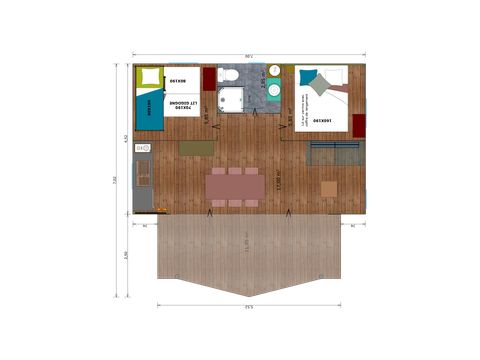 Canvas and wooden tent 4 persons - Cabane Cotton Confort 32m² - 2bedroom + Covered terrace + Pedestrian area 4 people