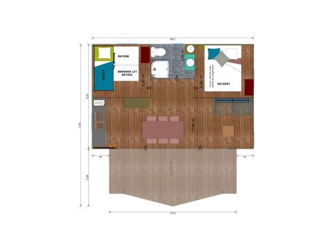 Safarizelt 4 personen - Cabane Cotton Confort 32m² - 2Zimmer + Überdachte Terrasse + Fußgängerzone 4 pers.