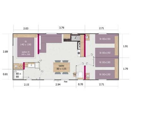 Stacaravan 1/6 personen - CALIFORNIA - TRIO residentieel - 3 slaapkamers- - TV