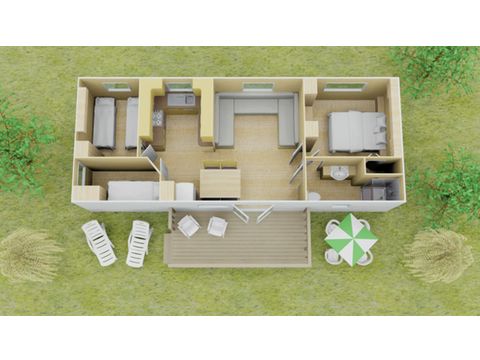 Mobilheim 8 personen - Classic XL | 3 Schlafz. | 6/8 Pers. | Erhöhte, nicht überdachte Terrasse