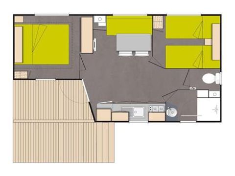 Mobilheim 4 personen - „Loggia Confort“ - 24 m² - 2 Schlafzimmer - Überdachte Terrasse - Klimaanlage - TV
