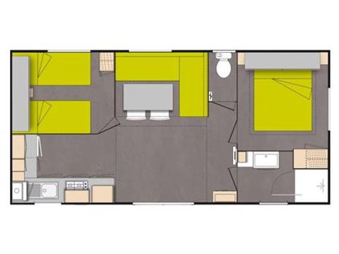 Mobilhome 5 personnes - Mobil-home Confort 29m² (2 chambres ) + Terrasse couverte + Clim