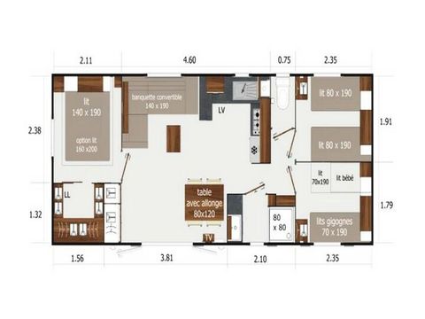 Stacaravan 6 personen - Premium+ 4 kamers 6 personen Airconditioning + TV