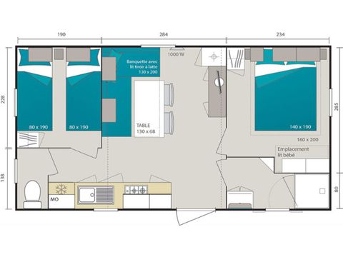 MOBILHOME 5 personas - Soleado 27 m² (2 hab - 4/5 pers) + TV