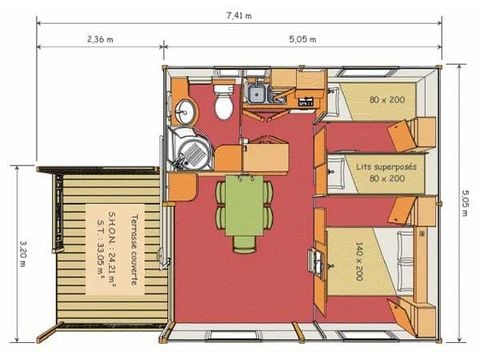 Chalet 5 personnes - 25 m² - 2 chambres - TV