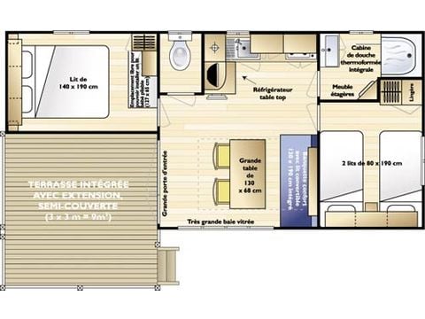 Mobilhome 4/5 personnes - Loggia 26 m² - 2 chambres - TV