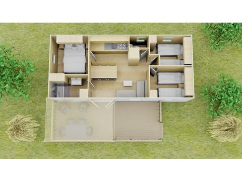 Mobilheim 6 personen - Classic | 3 Schlafz. | 6 Pers. | Erhöhte Terrasse | Klima.