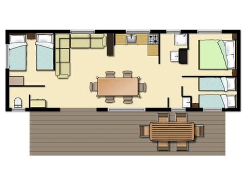 MOBILHEIM 6 Personen - Cottage Confort "Camargue" 29m² 3Sch 4/6 Pers.