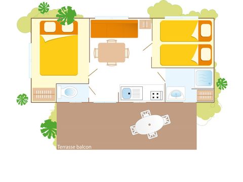Mobilheim 4 personen - Classic | 2 Zi. | 4 Pers. | Erhöhte Terrasse | Klim.
