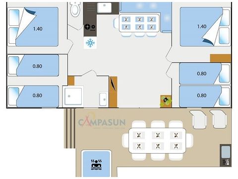 MOBILHOME 8 personnes - Prestige avec Spa - 36m² - 4 chambres