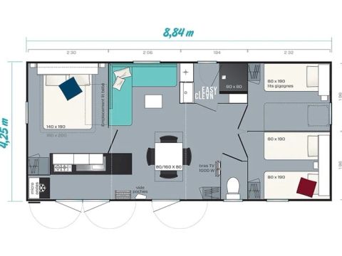 MOBILHOME 6 personas - Mobil-home | Comfort XL | 3 Dormitorios | 6 Pers | Terraza elevada | Aire acondicionado | TV