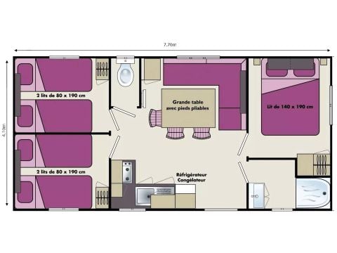 Mobilhome 6 personas - Salón+ 4 Habitaciones 6 Personas