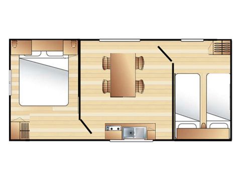 Stacaravan 4 personen - Casot (zonder water, zonder sanitair) 4 personen – 2 slaapkamers