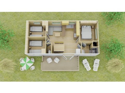 Mobile home 8 persons - Classic | 3 Bedrooms | 6/8 Pers. | Uncovered elevated terrace | Air-conditioning.