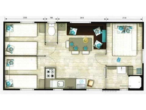 Mobilheim 6 personen - „Bermudes“ - 31 m² – - 3 Schlafzimmer - – – Klimaanlage