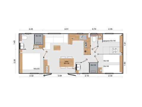 MOBILHOME 6 personnes - Cottage Terrasses du causse - 3 chambres - 2 salles de bain