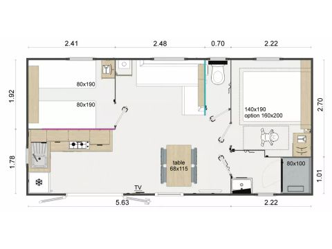 MOBILHOME 4 personas - Confort+ 3 Habitaciones 4 Personas Aire acondicionado + TV
