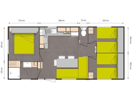 MOBILHEIM 6 Personen - Komfortbereich 32m² - Klimaanlage - TV - TC