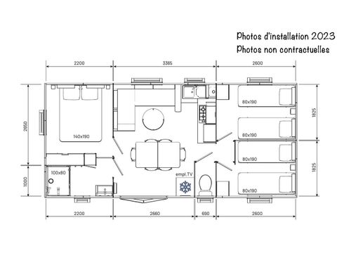 MOBILHEIM 6 Personen - Premiumbereich BDL 32/33m² Klimaanlage + TV + Überdachte Terrasse
