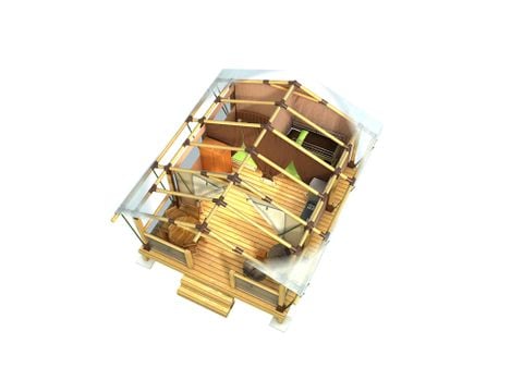 CANVAS AND WOOD TENT 5 people - Ecolodge 35 m² - 2 bedrooms - without bathroom - covered terrace facing the ponds