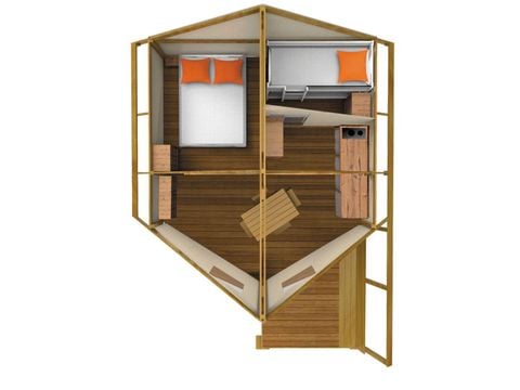 Tent van canvas en hout 4 personen - Ecolodge SAHARI 17m² 2 kamers - zonder sanitair