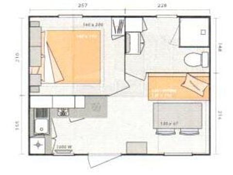 Stacaravan 2 personen - Stacaravan Confort 18m² - 1 kamer + overdekt terras + TV 2 pers