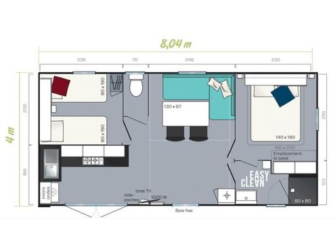 MOBILE HOME 5 people - Mobile home Premium 29m² - 2 bedrooms + semi-covered terrace + dishwasher + TV 2/5 pers