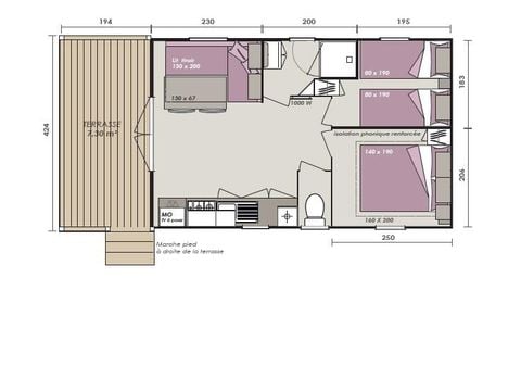 MOBILHOME 4 personnes - Mobil-Home ROMARIN Confort 32m² (2 chambres)+ - terrasse couverte 8 m² - TV + Climatisation 1/5 pers
