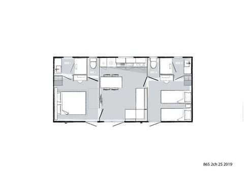 Stacaravan 4 personen - Stacaravan ORANGER Premium 33m2 (2 slaapkamers) overdekt terras 19m2- 2 badkamers + LV + TV + Airconditioning 1/5 pers