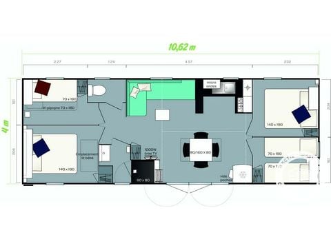Mobilhome 8 personnes - 5 pièces 8 personnes + TV