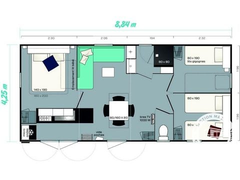 Mobilhome 6 personnes - 4 Pièces 6 Personnes+ TV