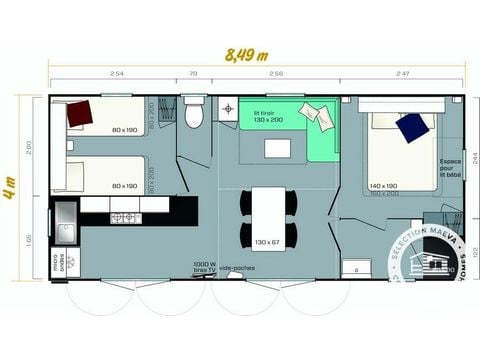 Mobilhome 4 personnes - 3 Pièces 4 Personnes + TV