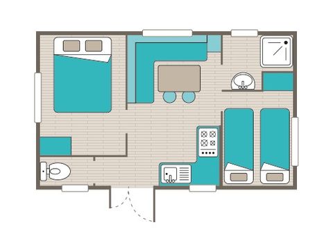 STACARAVAN 4 personen -  Comfort XL | 2 slaapkamers | 4 pers | Overdekt terras | Airconditioning