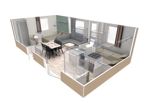 Stacaravan 4 personen - Stacaravan Confort 29 m2 (2 slaapkamers) + airconditioning + overdekt terras + TV 4 pers