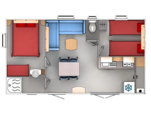 CASA MOBILE 4 persone - Cottage Confort 30m² - (2 camere da letto) - inclusa terrazza integrata di 8m2 + Aria condizionata + TV 4 pers.