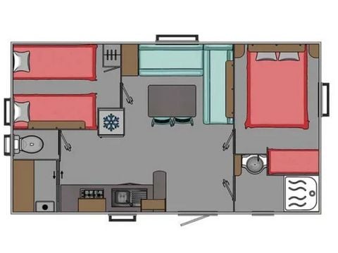 MOBILHEIM 4 Personen - Mobilheim Bahamas Confort 26m² (2 Zimmer) - überdachte Terrasse + TV 4 pers.